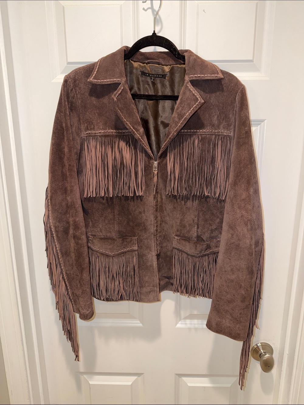 VTG Vintage In Suede chocolate brown Suede Fringe Western Jacket Sz L